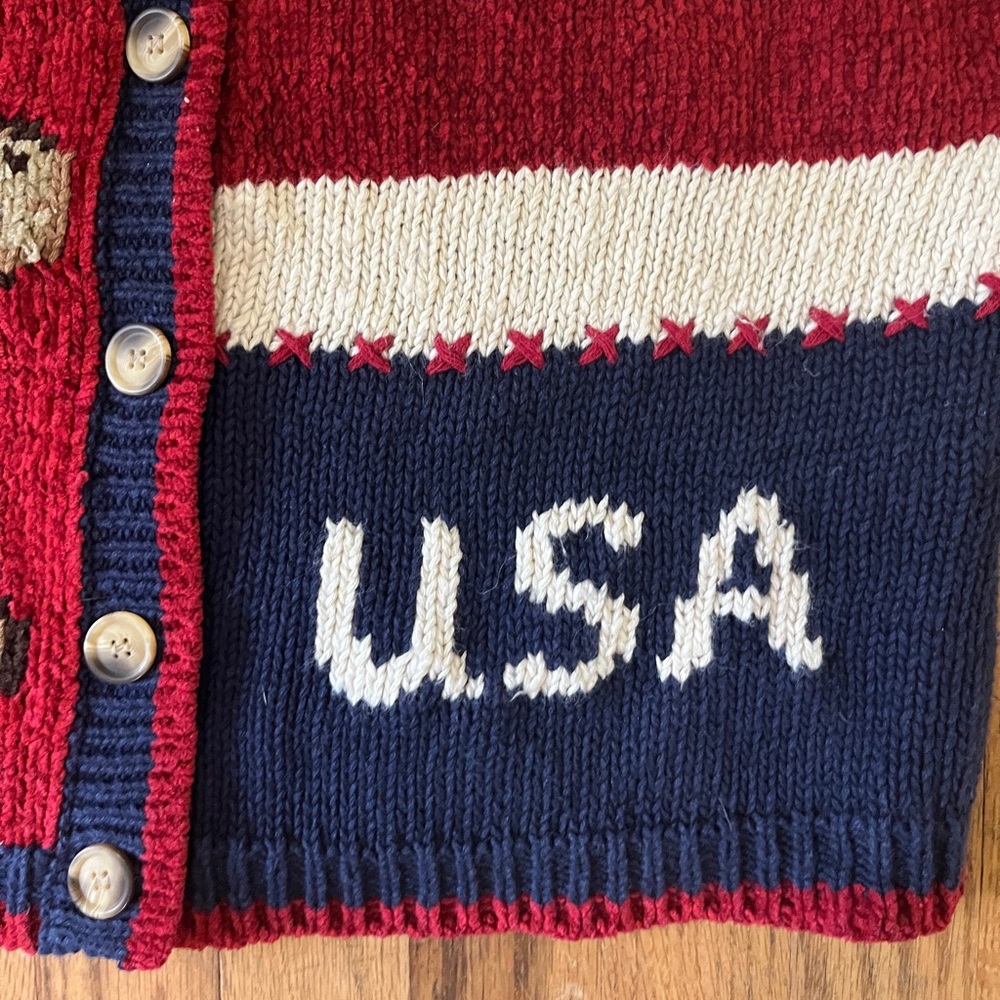 Vintage Patriotic Teddy Bear Cardigan Size Small - Picture 3 of 6